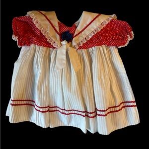 HRH Red and White Sailor Polka Dot Baby Dress and Ruffled Red Plastic underwear